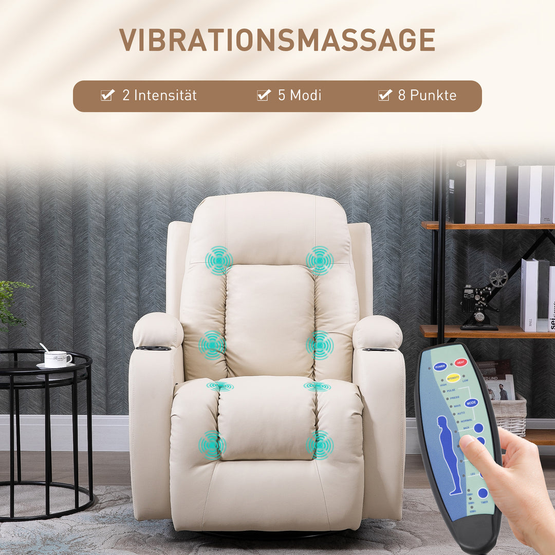 Massagestol, afslappende stol, gyngefunktion, 8 vibrationspunkter, inklusive fjernbetjening, creme