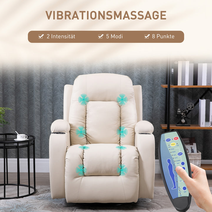 Massagestol, afslappende stol, gyngefunktion, 8 vibrationspunkter, inklusive fjernbetjening, creme