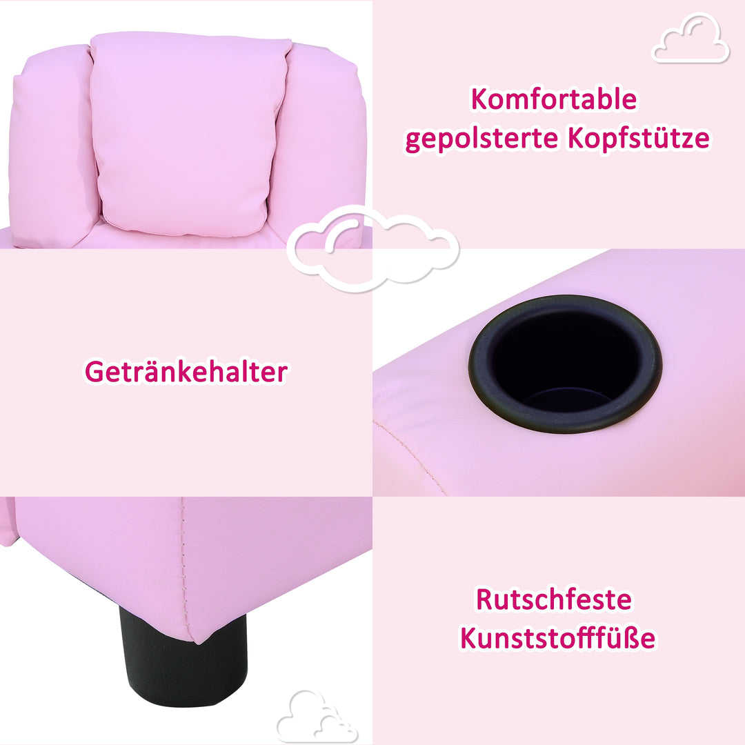 Børnesofa, børnelænestol med fodstøtte, armlæn, kopholdere, justerbar ryglæn, chaiselong, børnesofa, lænestol, børnesofa til 3-6-årige drenge og piger, pink
