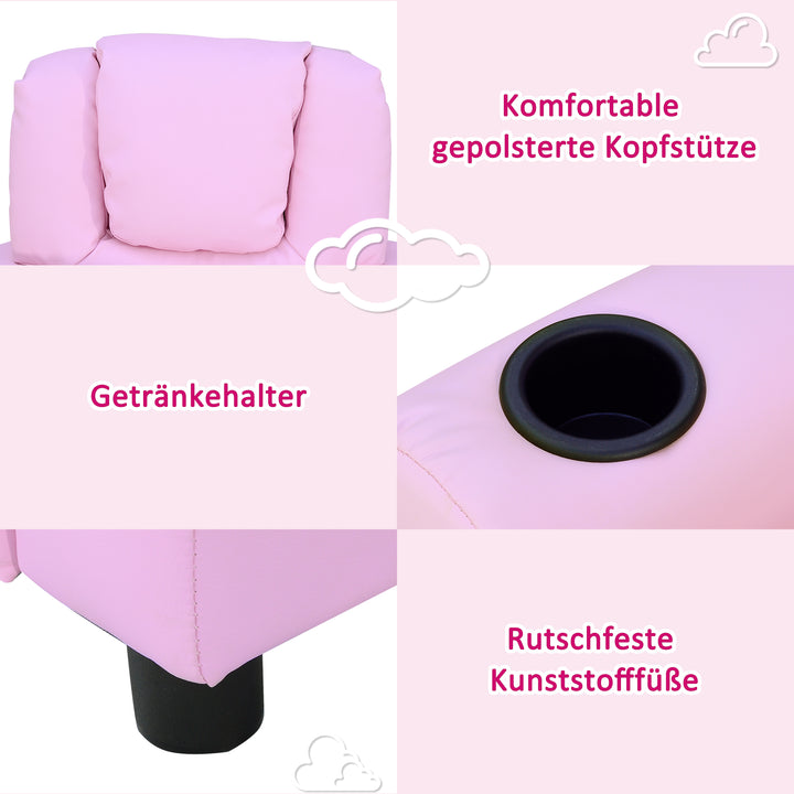 Børnesofa, børnelænestol med fodstøtte, armlæn, kopholdere, justerbar ryglæn, chaiselong, børnesofa, lænestol, børnesofa til 3-6-årige drenge og piger, pink