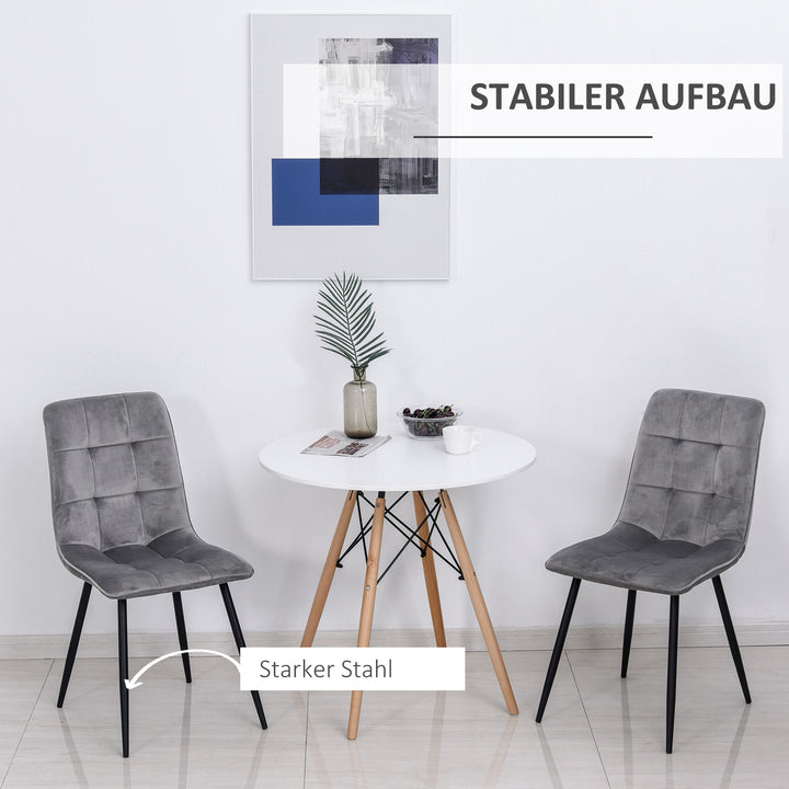 Sæt med 2 spisestole polstrede køkkenstole med fløjlslook spisebord fløjl metal grå+sort 45 x 63 x 90 cm