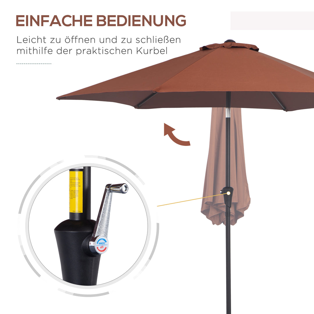 Sammenklappelig parasol, haveparasol, markedsparasol med håndsving, aluminium, 180 cm, polyester, stål, kaffefarvet, Ø2,6 x 2,35 m