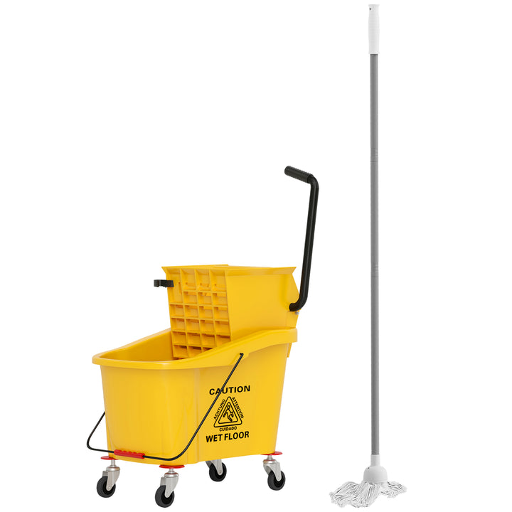Moppespand på hjul med moppepresse, moppeholder, 36 liter, plastik, gul
