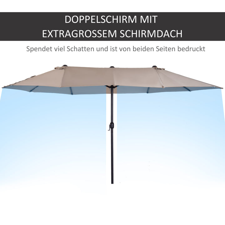 Dobbeltparasol 455 x 270 cm haveparasol med håndsving oval stabil metalstang markedsparasol dobbeltparasol terrasseparasol solbeskyttelse til strand balkon terrasse have lys kaffe