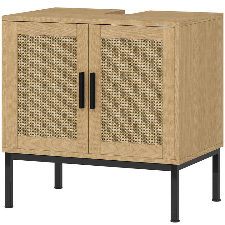 Badeværelsesskab, boho design, badeværelsesskab, rattanelementer, med u-snit, eg