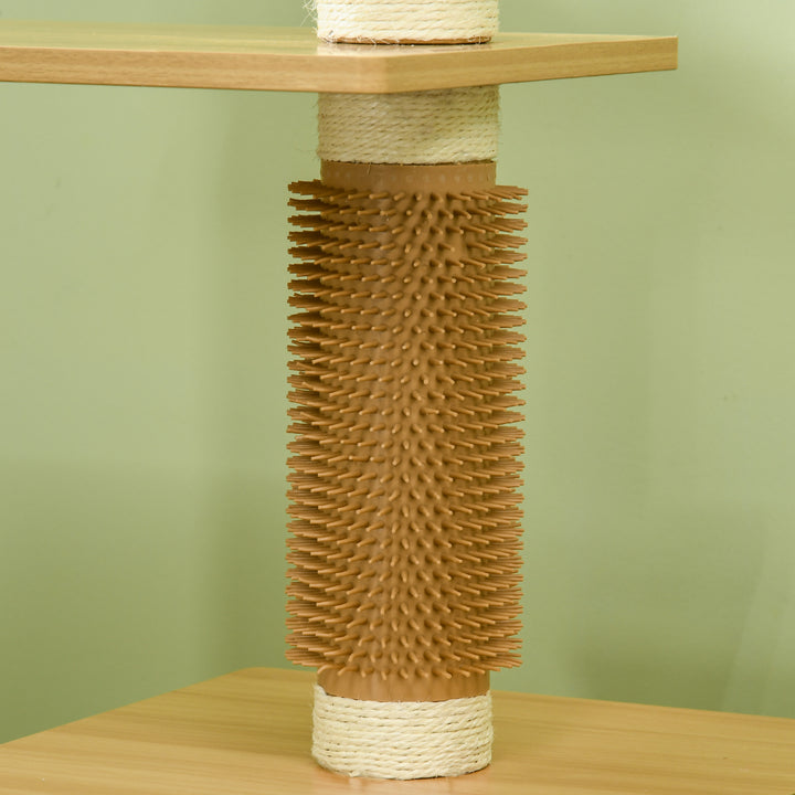 Kradsetræ med kattehule, 1 katteseng, 1 liggeflade, 59,5 cm x 39,5 cm x 114 cm, brun + hvid