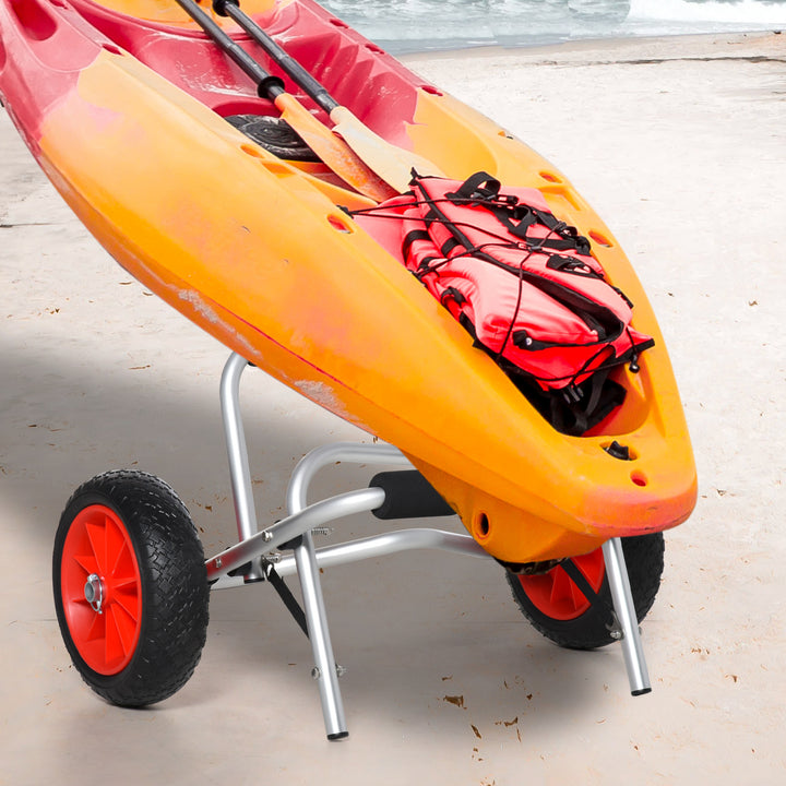 Aluminium kanovogn, kajakvogn, surfvogn, foldbar med rem, kunstlæderhjul, sølv, op til 75 kg, 68 x 44,5 x 40 cm