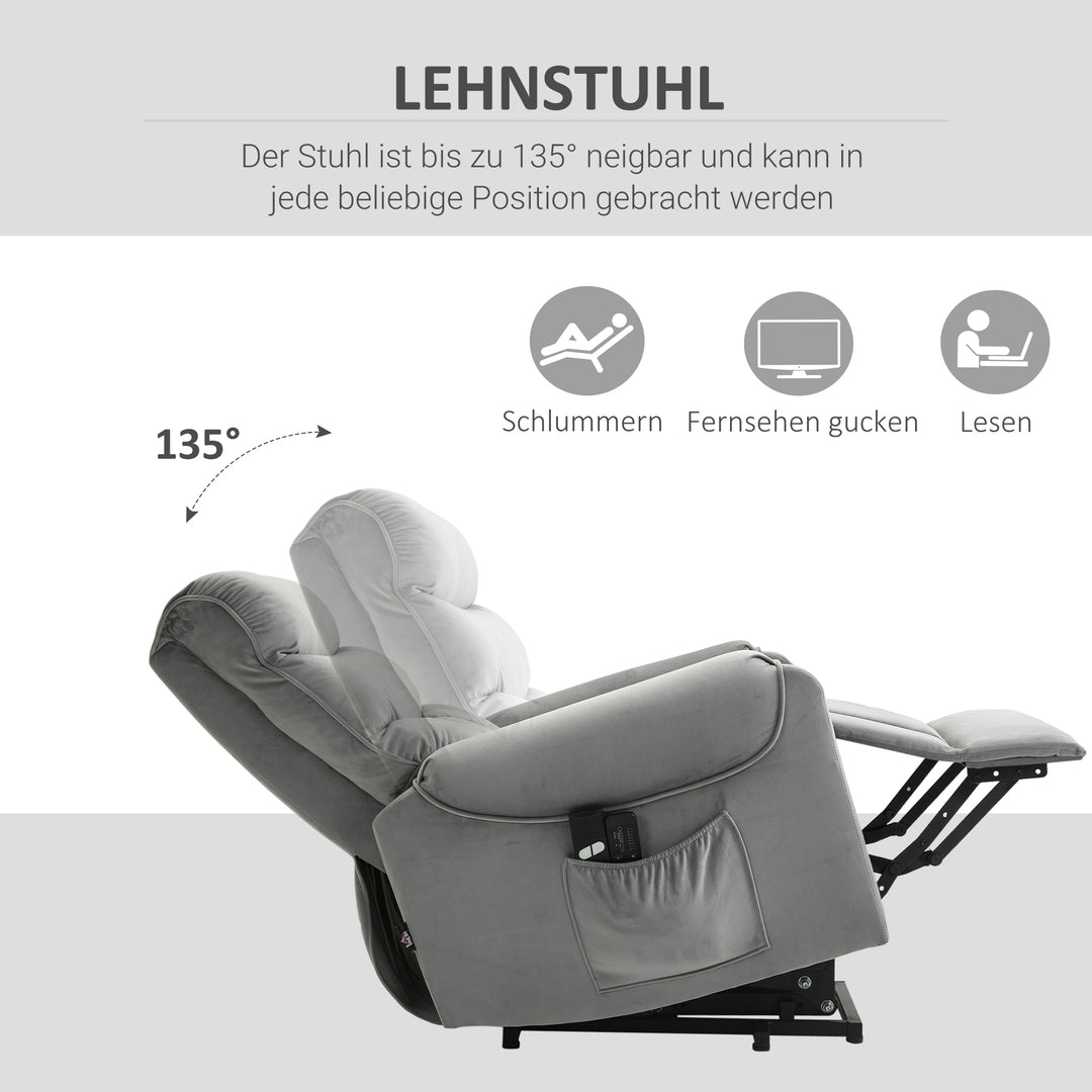 Stående lænestol tv-stol med sovefunktion elektrisk tv-stol med lænefunktion fløjl polyester metalskum lysegrå 79 x 97 x 103 cm