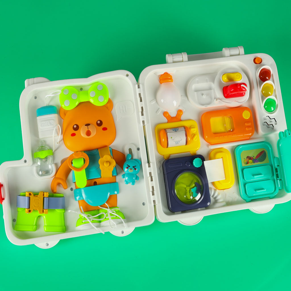 Sensorisk montessori manipulationsbræt montessori etui knopper bamse XXL lys lyd