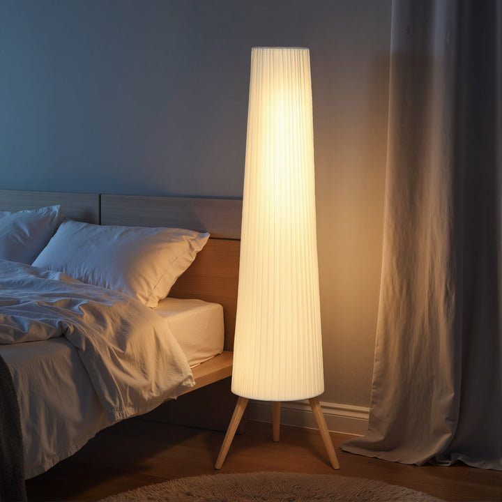 LED-gulvlampe til stue, dæmpbar, træ med trebensfod, gulvlampe med fodkontakt, 46 x 46 x 153 cm, hvid