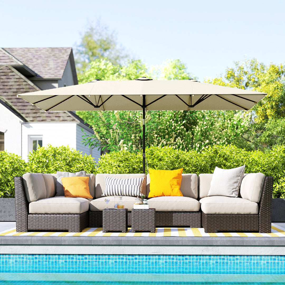 Stor parasol, højdejusterbar, vipbar, 150x295x170-214 cm, cremefarvet