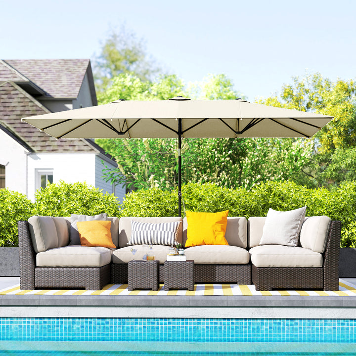 Stor parasol, højdejusterbar, vipbar, 150x295x170-214 cm, cremefarvet