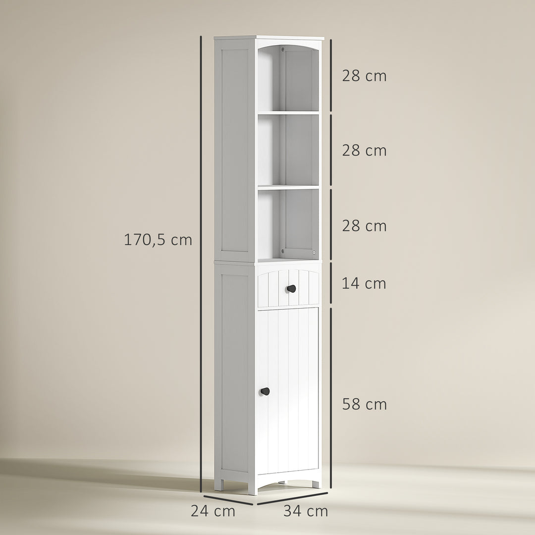 Badeværelsesskab med 3 hylder, 1 skuffe, robust, mdf, hvid