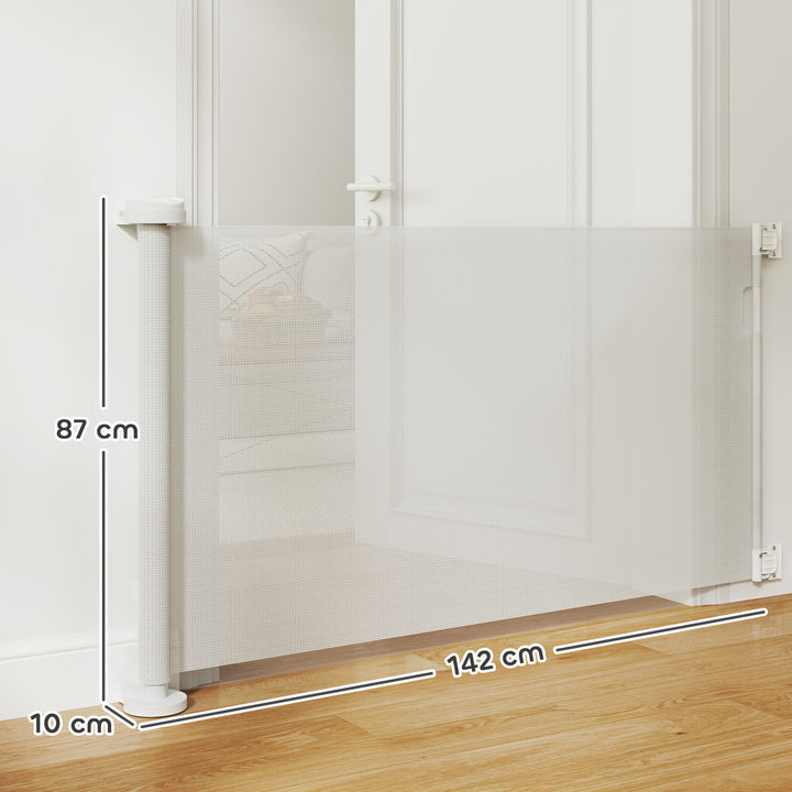 Trappegitter udtrækkelig 0-136 cm 87 cm høj dørgitter til kæledyr 142 x 10 x 87 cm hvid