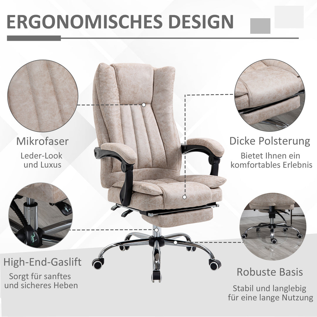 Kontorstol drejestol med hældningsfunktion fodstøtte kontorstol sædehøjdejustering stol skrivebordsstol mikrofiber plast metal nylon beige+sort+sølv 63 x 71 x 110-118 cm