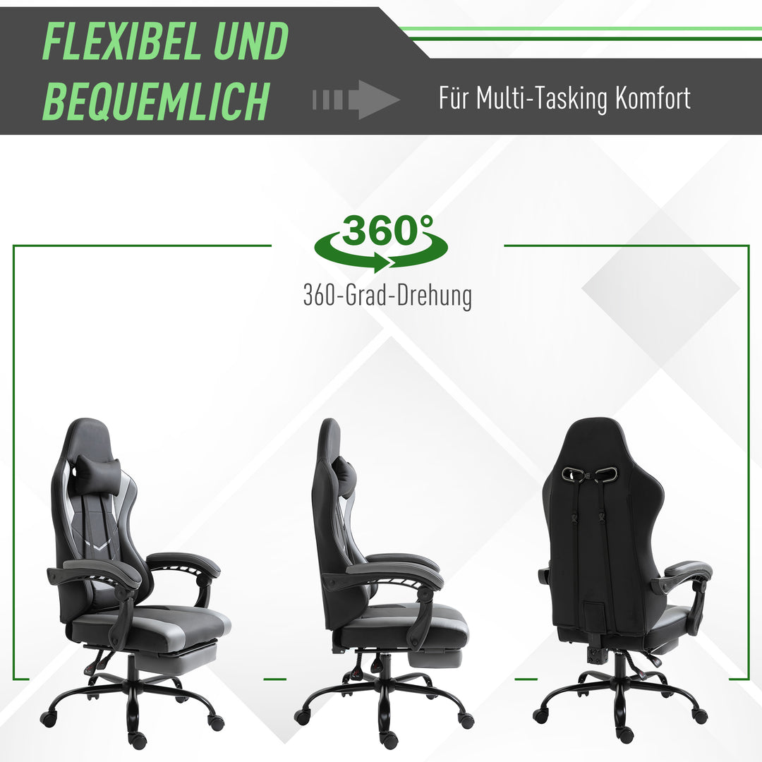 Ergonomisk gamingstol, kontorstol, skrivebordsstol, drejestol, højdejusterbar, justerbar lændehynde med fodstøtte, sort, 62 x 52 x 128 cm