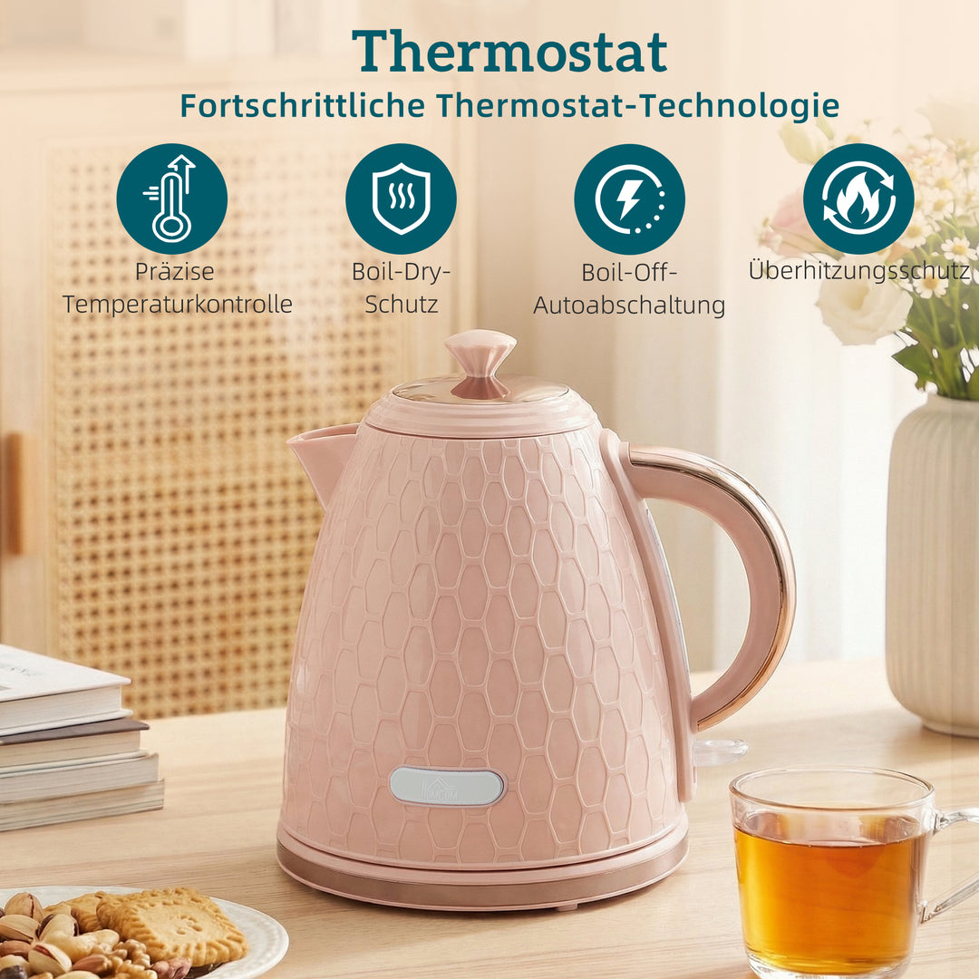 Elkedel- og brødristersæt, 1,7L 2200W hurtigkogende elkedel med automatisk slukning og 2-skivers brødrister med krummebakke, pink
