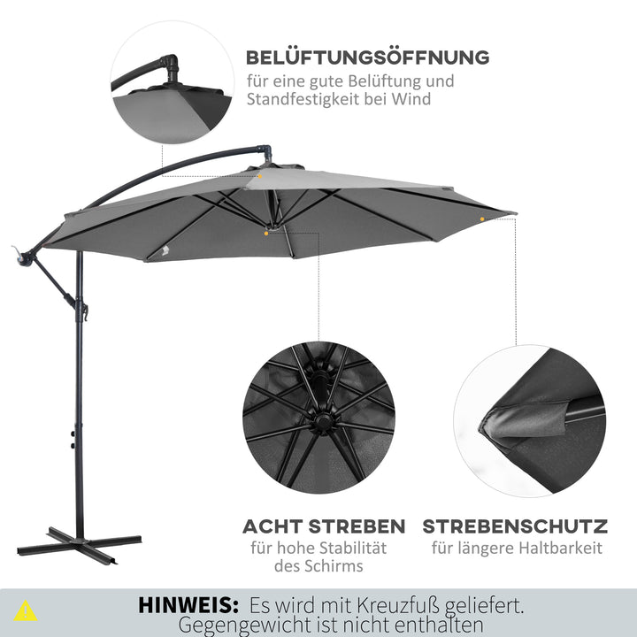Parasol med håndsving vejrbestandig 2,95 m x 2,95 m x 2,45 m polyester stål sort