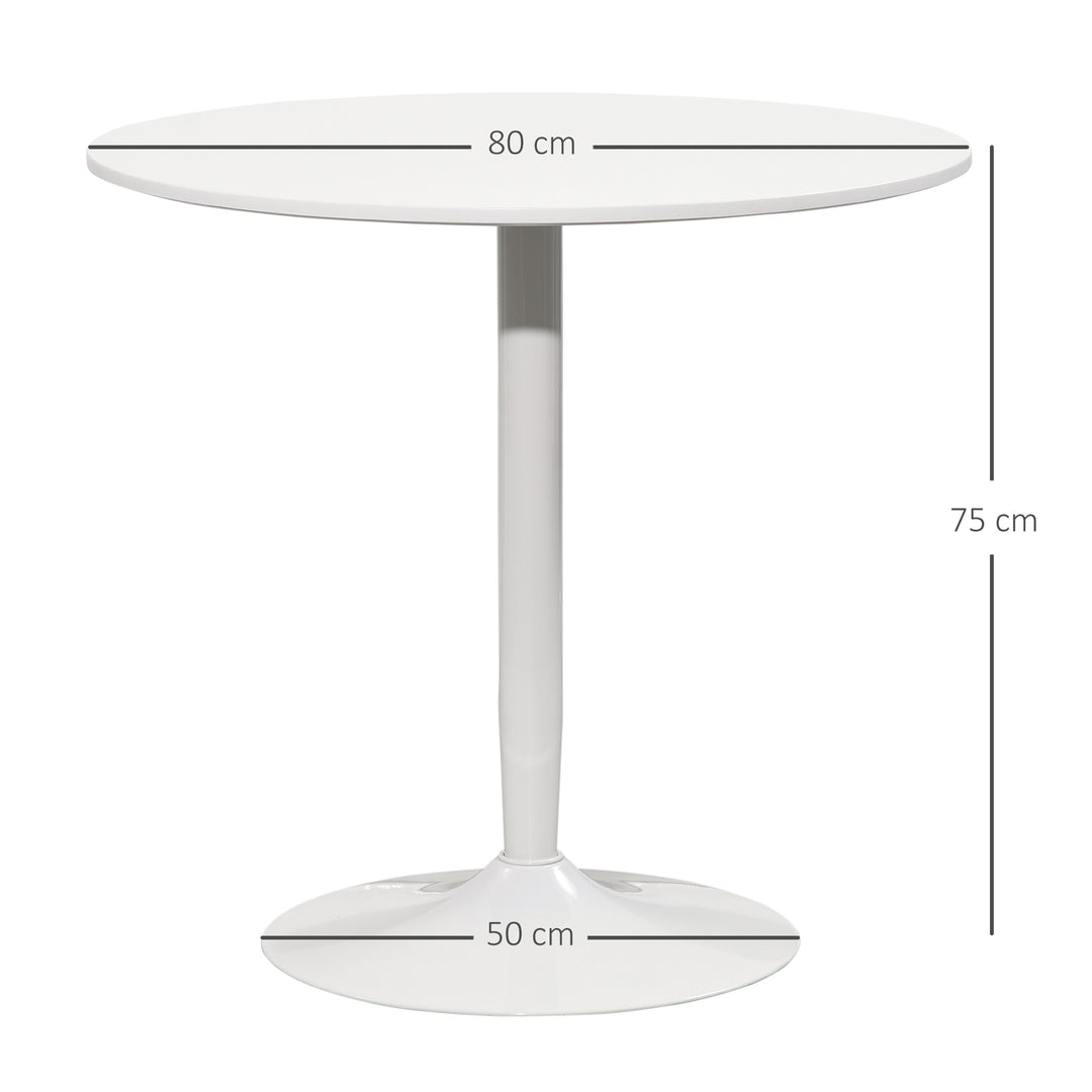 Spisebord til 2 personer, rund bordplade 80 cm, mdf og stål, skridsikker, hvid, 75h cm