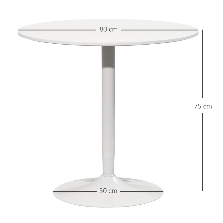 Spisebord til 2 personer, rund bordplade 80 cm, mdf og stål, skridsikker, hvid, 75h cm