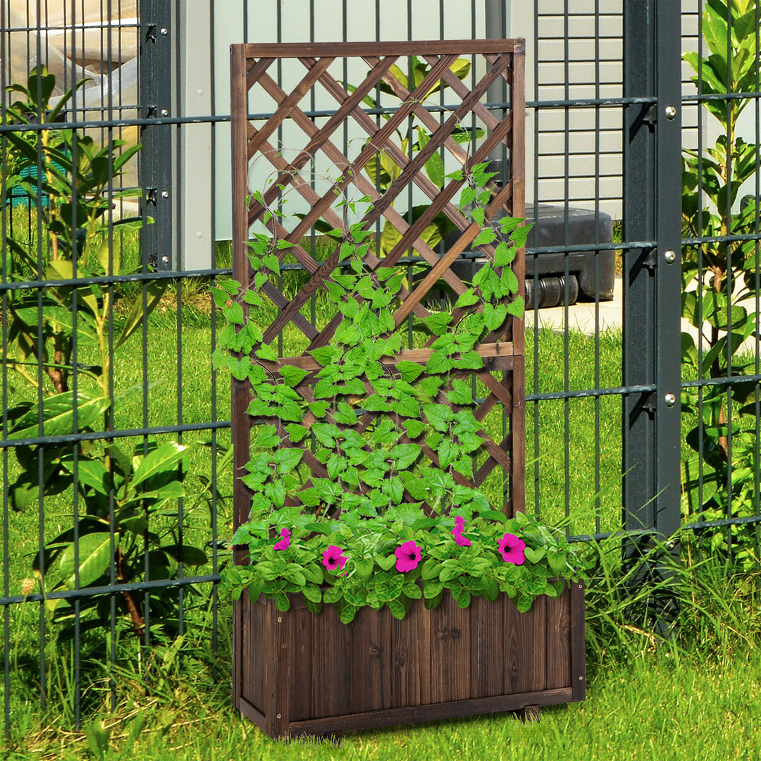 Højbed plantekasse med espalier, 72,5 x 31,5 x 149,5 cm til have balkon terrasse, brun