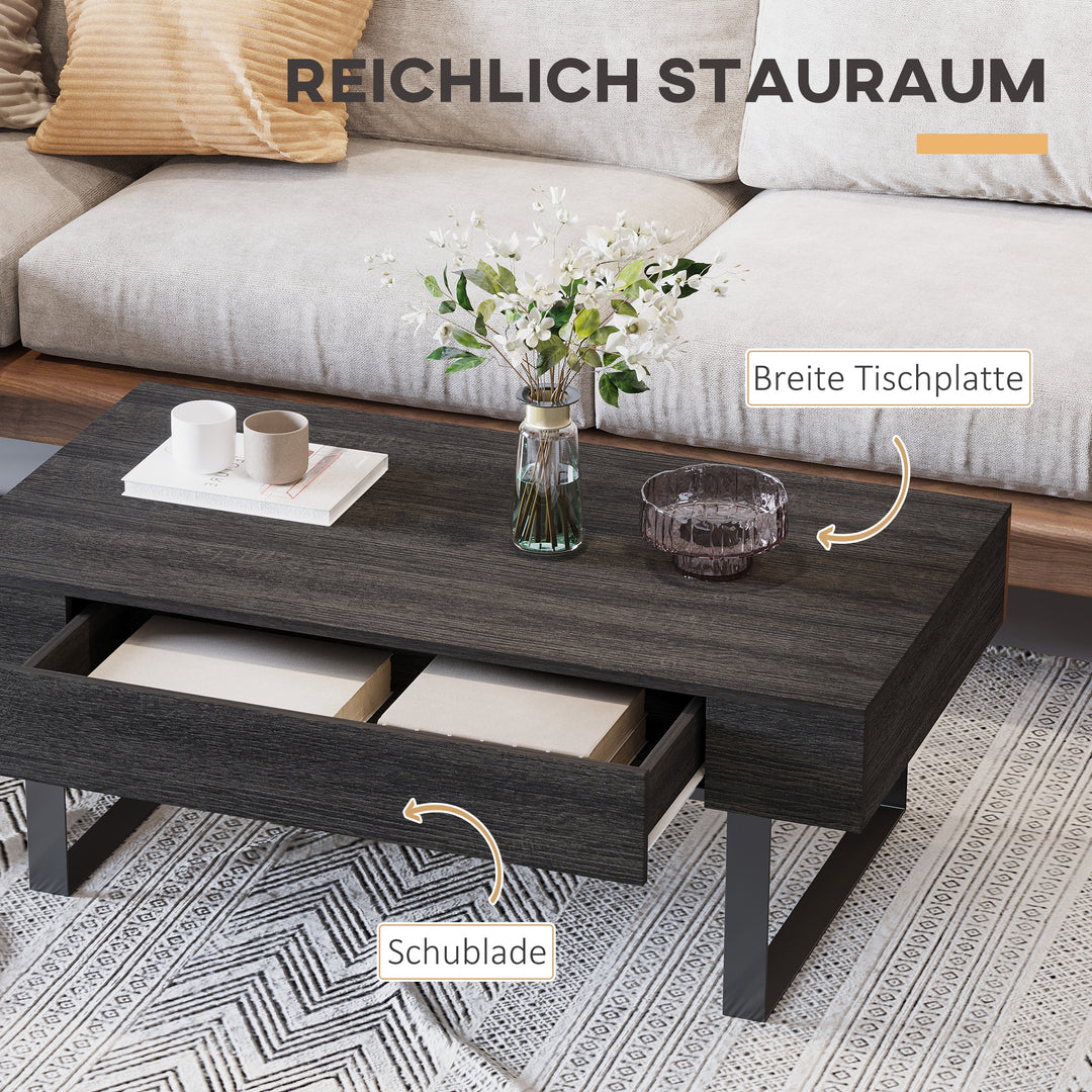 Sofabord stuebord med skuffe moderne sofabord med metalramme sidebord sofabord til stue 110 x 60 x 40 cm, mørkegrå