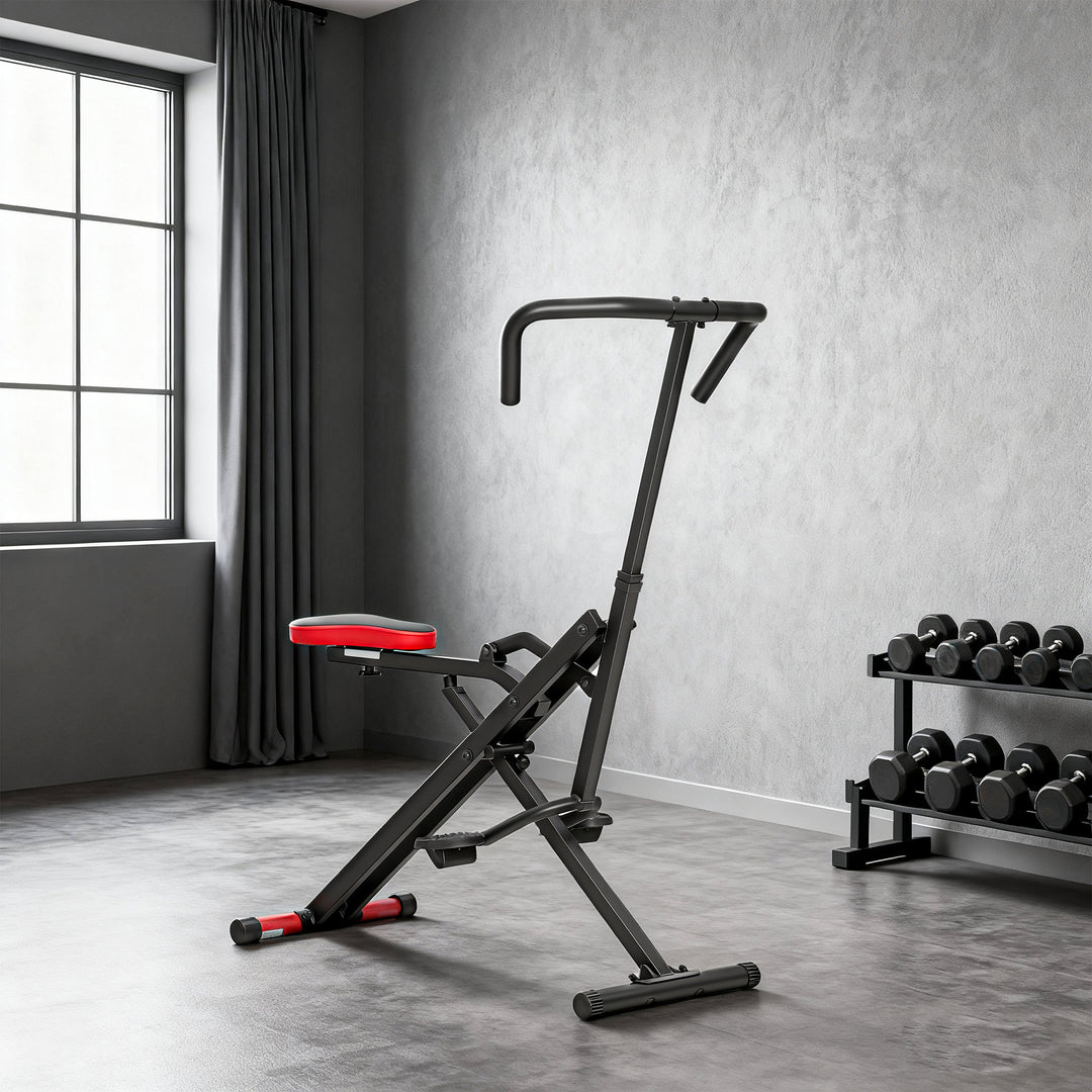 Træningsmaskine, justerbar, metalrør, pedaler, foldbar, rød