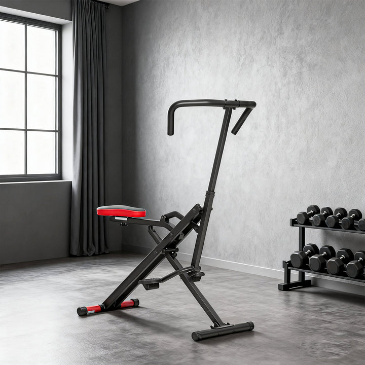 Træningsmaskine, justerbar, metalrør, pedaler, foldbar, rød