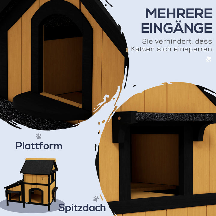 Kattehus kattehule, inkl. blomsterkasse, 96 cm x 65 cm x 85,5 cm, gul + hvid + sort