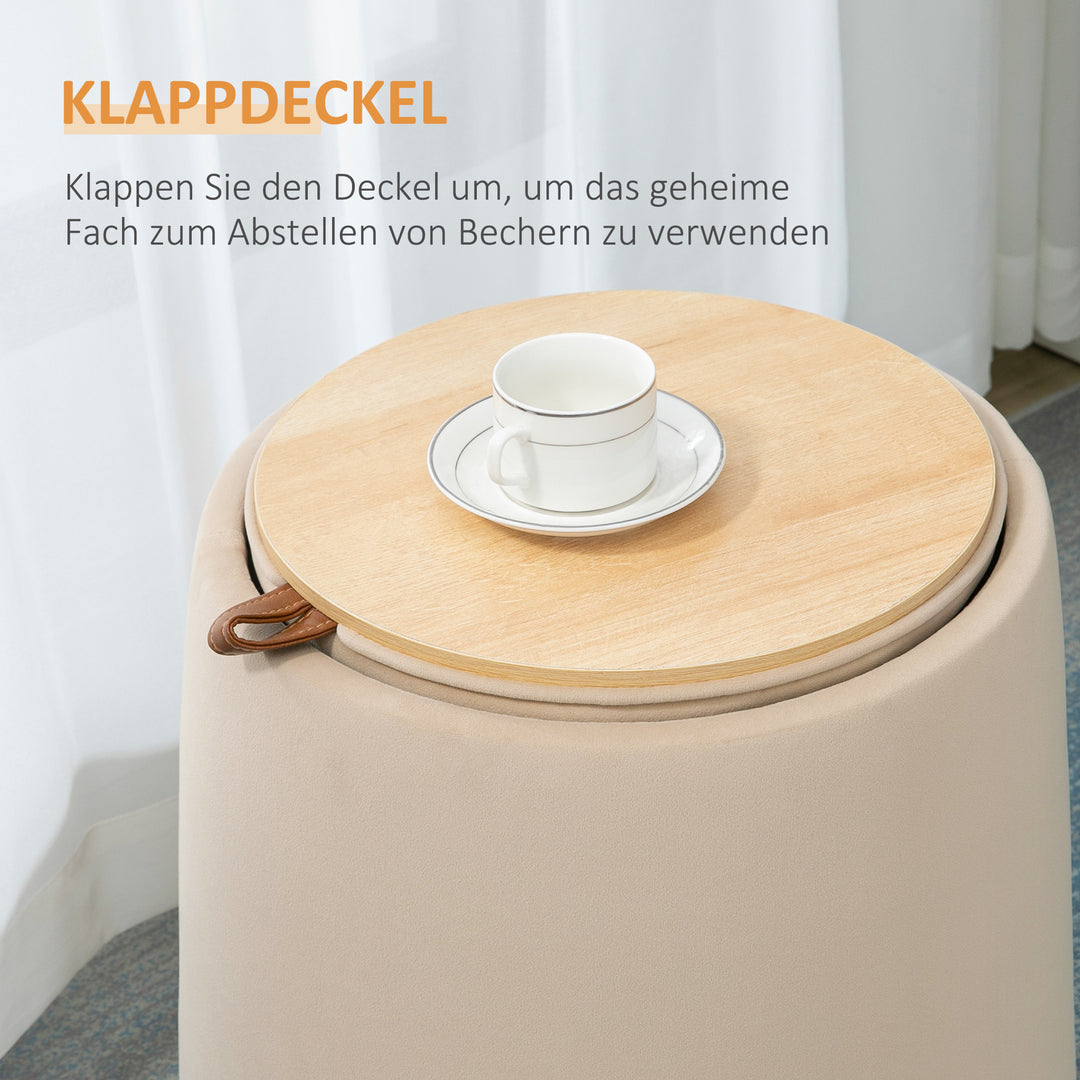 2-I-1 fløjlsskammel med opbevaring og aftageligt låg ø44 cm x 47,5 cm beige