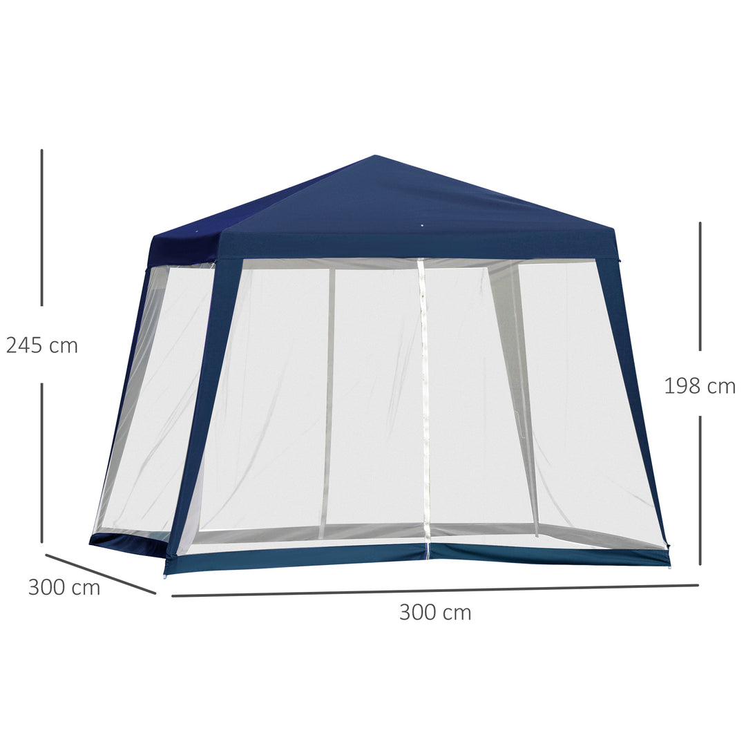 Havepavillon, lysthus, partytelt, vejrbestandigt telt med myggenet, metal + polyester, blå, 3 x 3 m