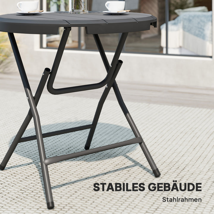 Havebord, rundt, foldbart, til 4 personer, trælook, stål+plast, mørkegrå, 80 x 80 x 73 cm