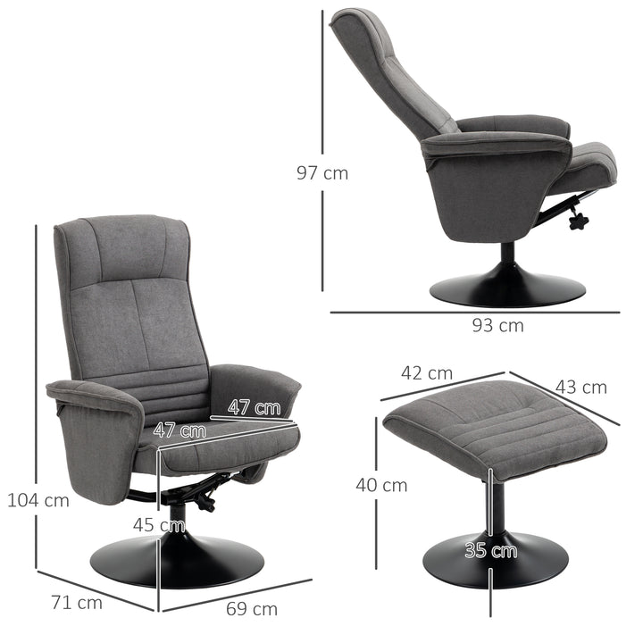 Lænestol med fodskammel, justerbar ryglæn, 69 cm x 71 cm x 104 cm, mørkegrå + sort