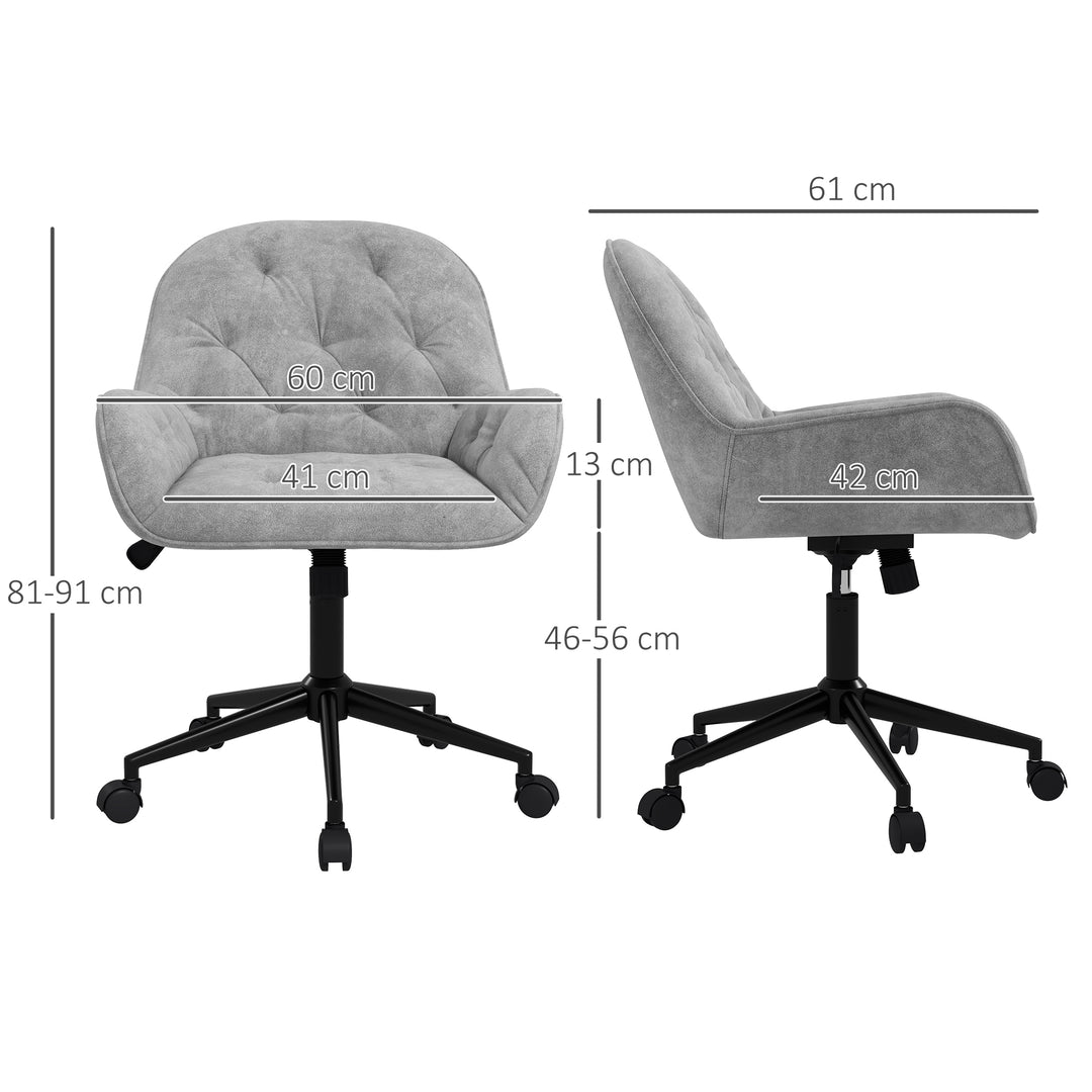 Kontorstol, skrivebordsstol, computerstol, højdejusterbar, fløjlslook, grå