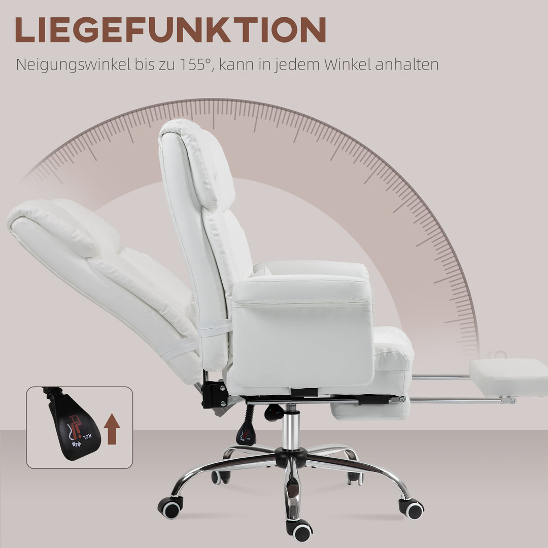 Ergonomisk kontorstol, højdejusterbar 48-56 cm, ryglæn med hvilefunktion, fodstøtte, hvid