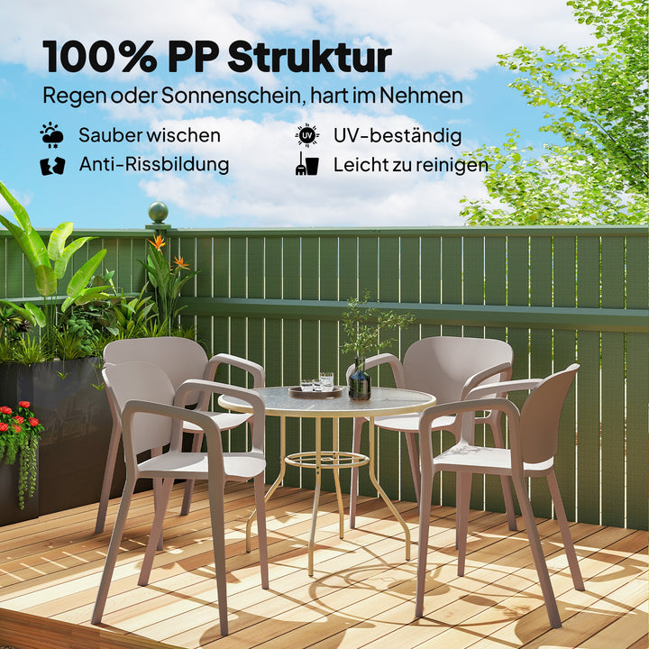 Havestolsæt med 4 vejrbestandige havestole af plastik, stabelstol med armlæn, ryglæn, belastningskapacitet op til 120 kg