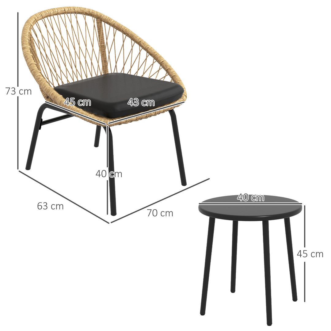 Rattan havemøbelsæt, havemøbelsæt, 2 lænestole og bord, gul