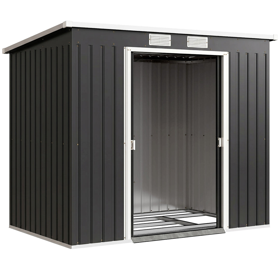 Haveskur med ventilationsvinduer, skydedøre, galvaniseret stål, 213 x 130 x 172 cm, mørkegrå