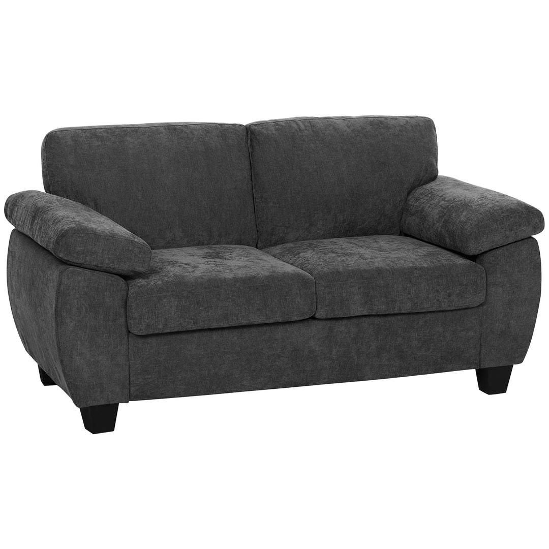 2-personers sofa, 156 cm chenillesofa med tykke fjederkernehynder, brede polstrede armlæn, 300 kg lasteevne, mørkegrå