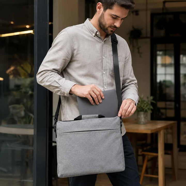 Laptoptaske 15,6 tommer etui med rem dokumentmappe dame herre grå
