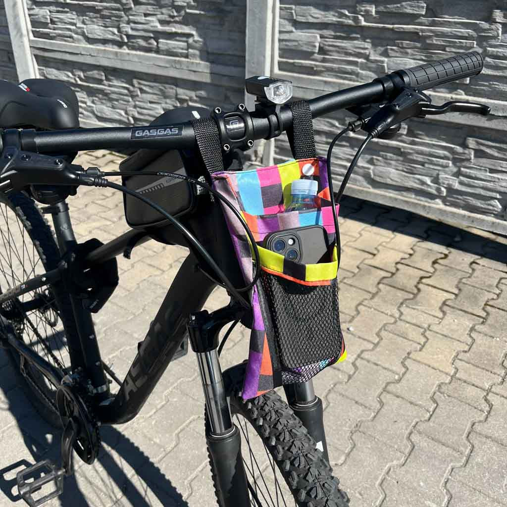 Taske til cykel, scooter, telefon, cykeltaske, farverigt tern.