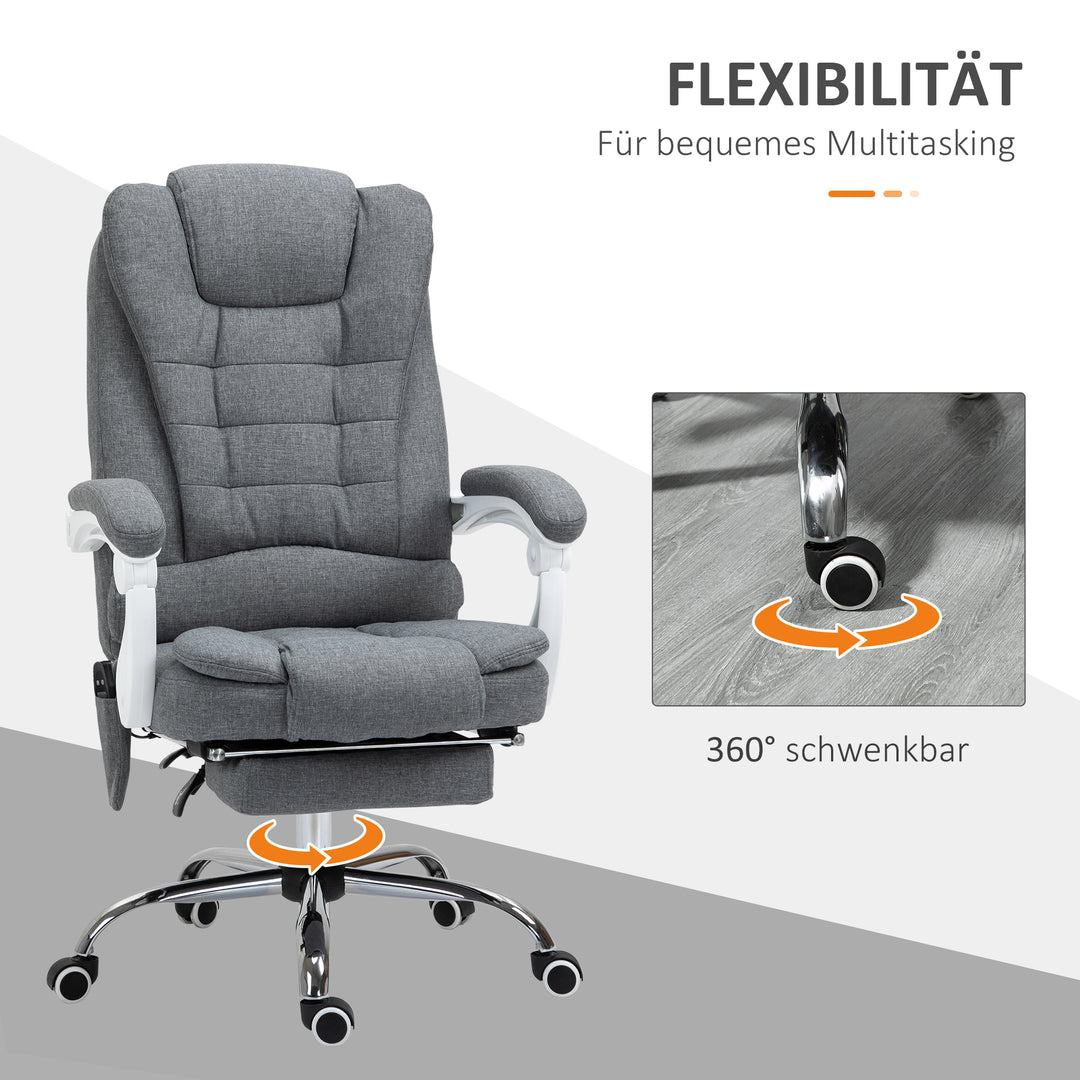 Kontorstol med massage- og varmefunktion, vippefunktion til ryglæn, drejelig og højdejusterbar, op til 120 kg, grå