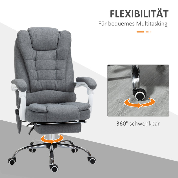 Kontorstol med massage- og varmefunktion, vippefunktion til ryglæn, drejelig og højdejusterbar, op til 120 kg, grå