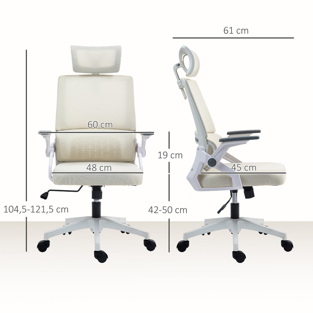 Kontorstol, skrivebordsstol, højdejusterbar, 1 nakkestøtte, 60 x 61 x 121,5 cm, beige
