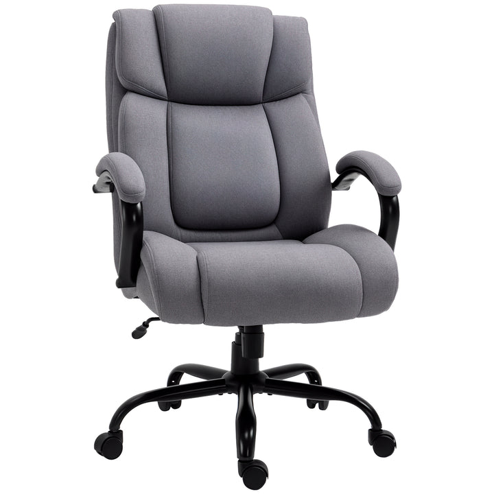 Kontorstol, ergonomisk chefstol, polstret skrivebordsstol med armlæn, højdejusterbar drejestol med vippefunktion, linnedlook, lasteevne op til 220 kg, lysegrå