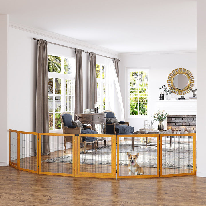Foldbar hundegitter, 432 x 36 x 70 cm, fyrretræ, gul