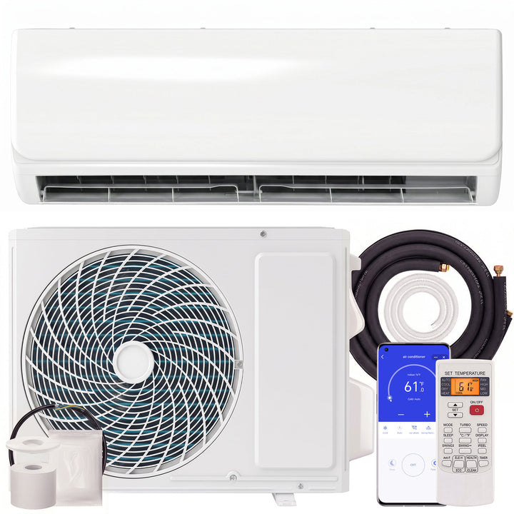 9000 BTU Mini Split Aircondition & Varmepumpe, WiFi-aktiveret inverter-klimaanlæg med installationssæt
