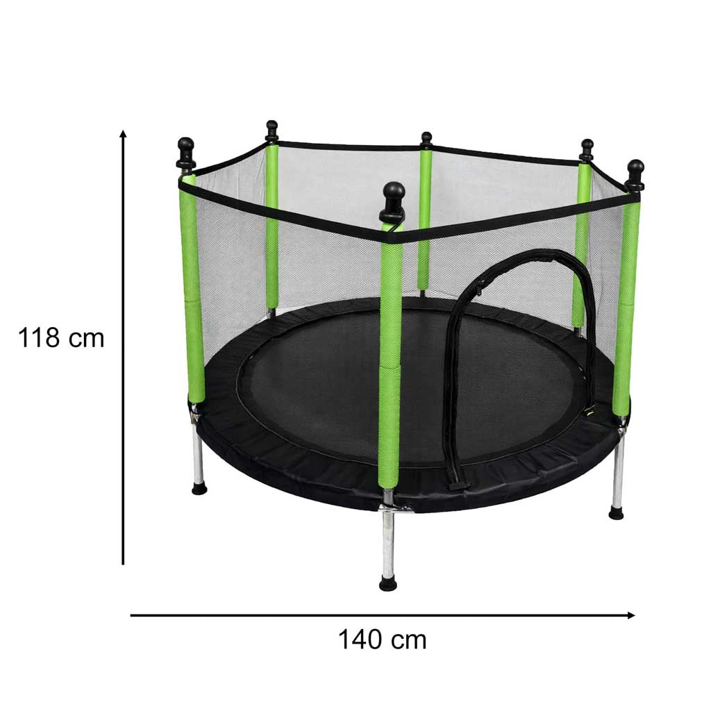 Trampolin til hjemmet og haven til børn, boldnet 140 cm, 55 tommer, grøn