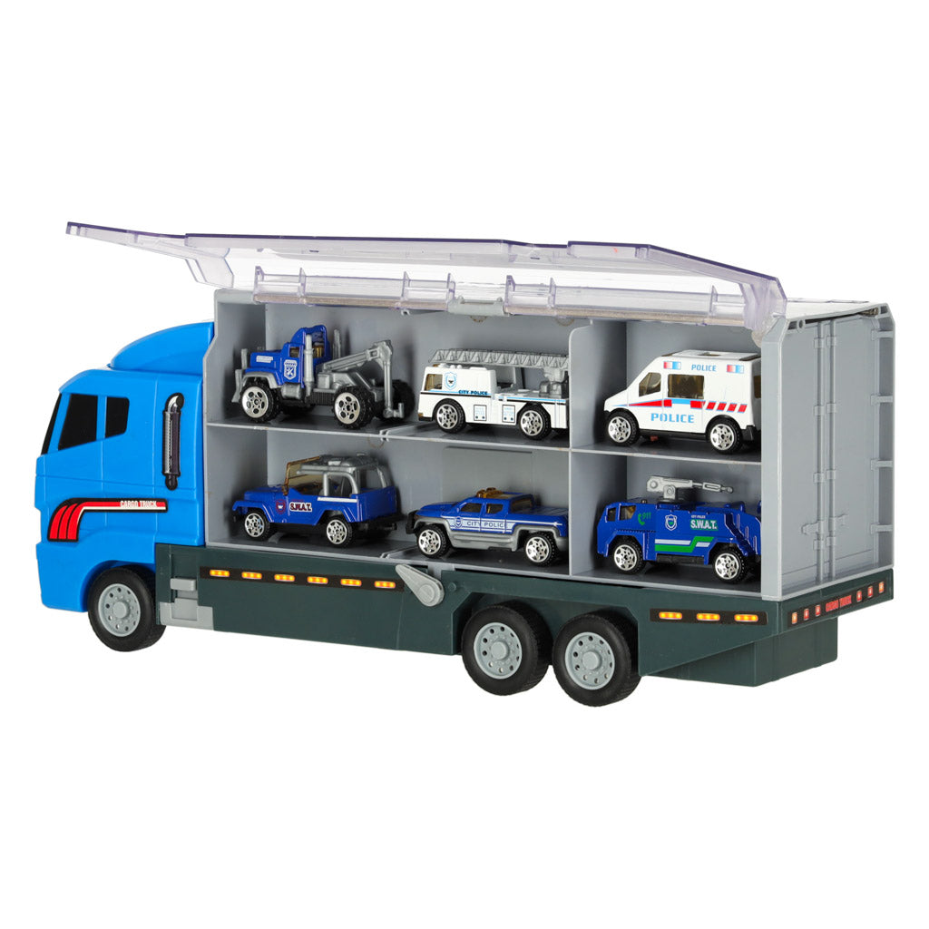 Transporter lastbil TIR-kaster + metalbiler politi