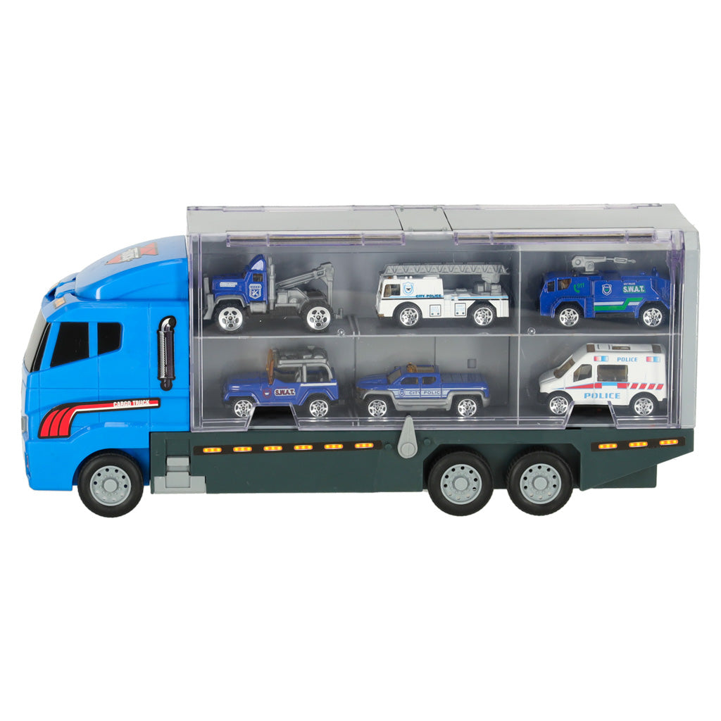 Transporter lastbil TIR-kaster + metalbiler politi